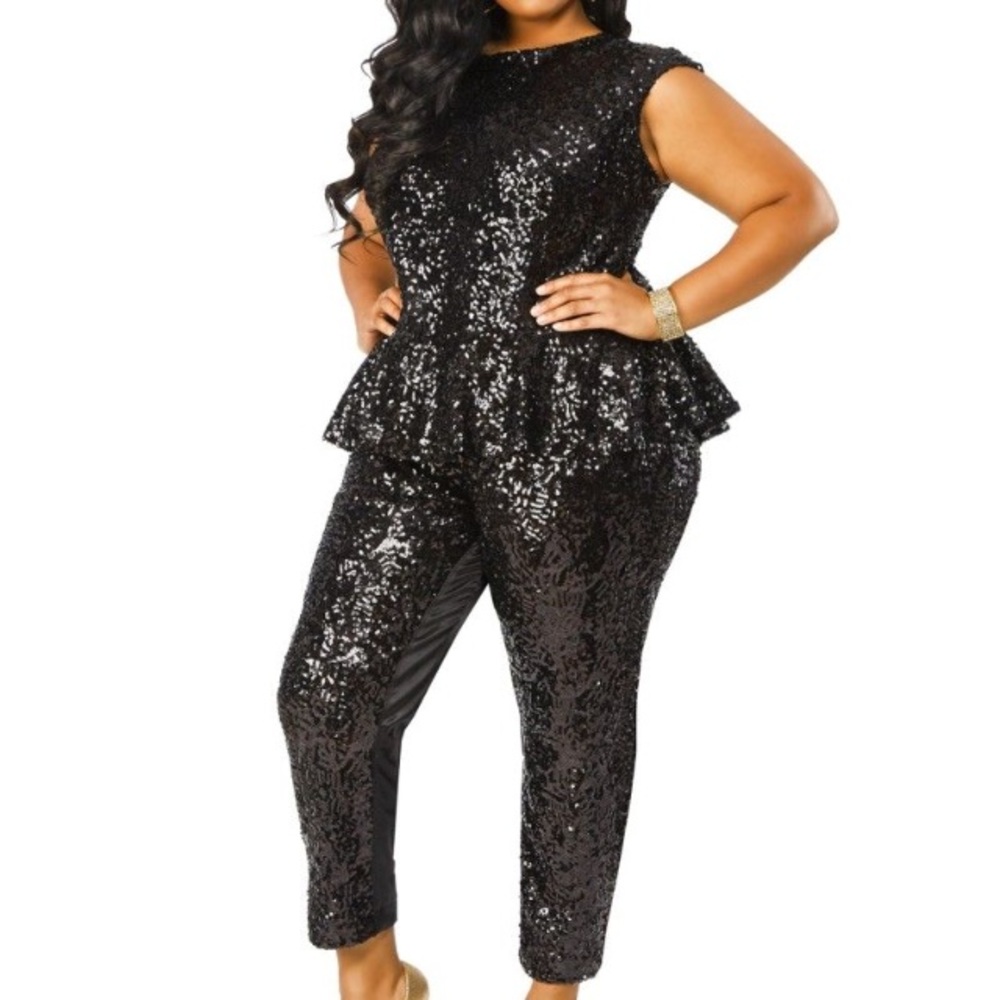 Monif C Peplum Sequin Bodysuit